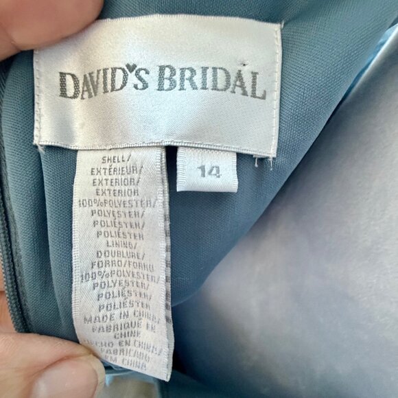 David's Bridal Formal Prom Bridesmaid Chiffon Tiered Dress Gown Dusty Blue - Picture 6 of 8